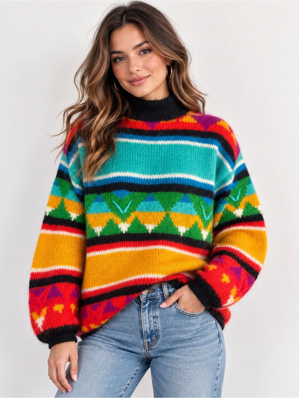 Vintage WORKSHOP Mohair Wool Colorful Geometric Sweater Size M